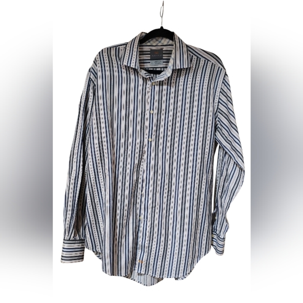 Thomas Dean Men's Striped Long Sleeve Shirt Size L